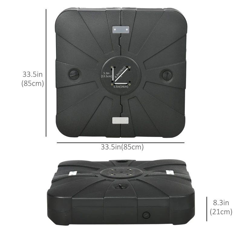 Outsunny Fillable Cantilever Patio Umbrella Base with Wheels, Heavy-duty Offset Umbrella Weights with Spouts and Cross Base, 285lbs Sand or 220lbs Water Filled, Black