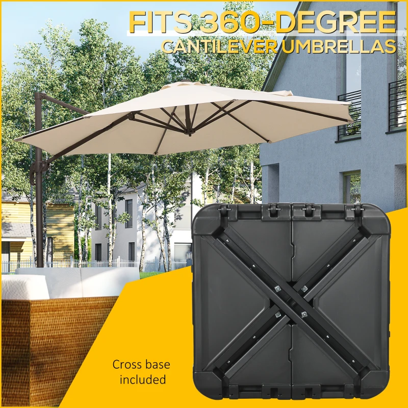 Outsunny Fillable Cantilever Patio Umbrella Base with Wheels, Heavy-duty Offset Umbrella Weights with Spouts and Cross Base, 285lbs Sand or 220lbs Water Filled, Black