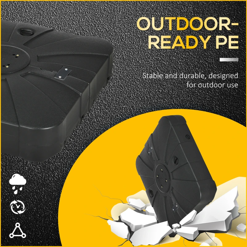 Outsunny Fillable Cantilever Patio Umbrella Base with Wheels, Heavy-duty Offset Umbrella Weights with Spouts and Cross Base, 285lbs Sand or 220lbs Water Filled, Black