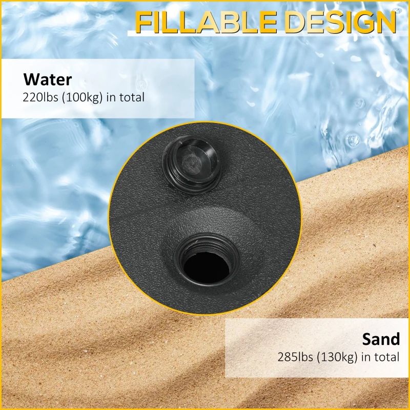 Outsunny Fillable Cantilever Patio Umbrella Base with Wheels, Heavy-duty Offset Umbrella Weights with Spouts and Cross Base, 285lbs Sand or 220lbs Water Filled, Black