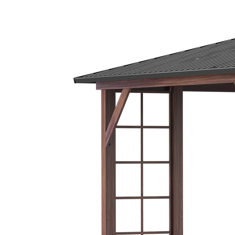 Outsunny 10' x 12' Hardtop Gazebo with Galvanized Steel Roof, Wood Grain Steel Frame, Heavy Duty Permanent Pavilion Outdoor Gazebo, for Garden, Patio, Backyard, Deck, Lawn