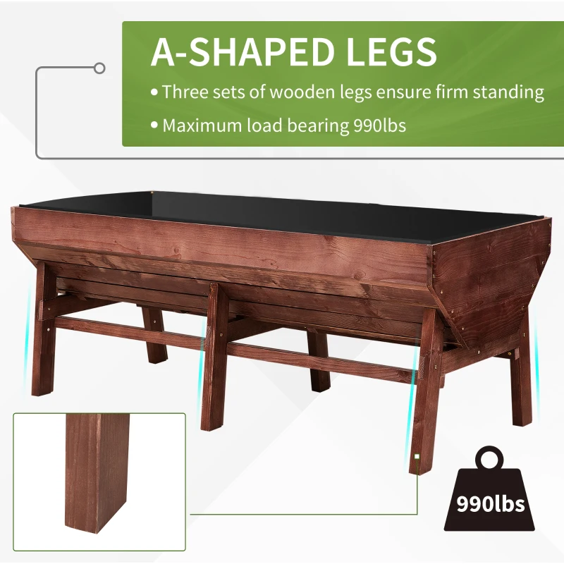 Outsunny 70" Raised Garden Bed, Wooden Planter Box with Funnel Design, High Weight Capacity and Non-Woven Fabric, Large Growing Space and Great Breathability, Brown