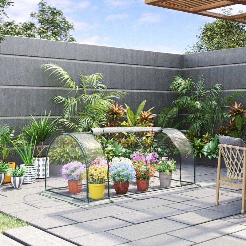 Outsunny 7' L x 3' W x 2.5' H Portable Tunnel Greenhouse for Outdoor Garden Hot House with 4 Zippered Doors, PVC Cover