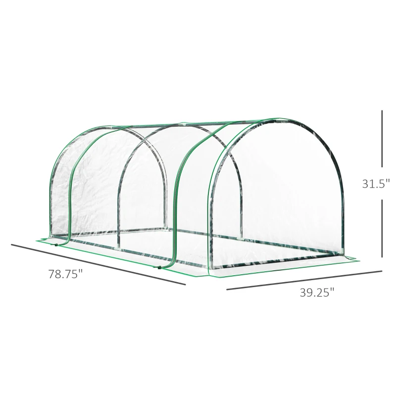 Outsunny 7' L x 3' W x 2.5' H Portable Tunnel Greenhouse for Outdoor Garden Hot House with 4 Zippered Doors, PVC Cover
