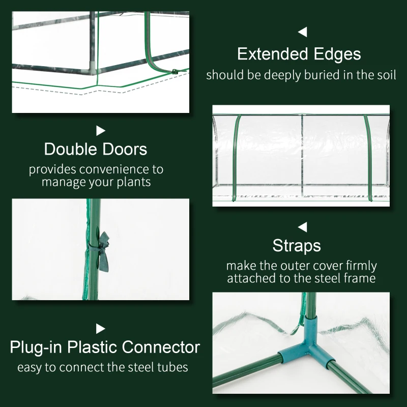 Outsunny 7' L x 3' W x 2.5' H Portable Tunnel Greenhouse for Outdoor Garden Hot House with 4 Zippered Doors, PVC Cover