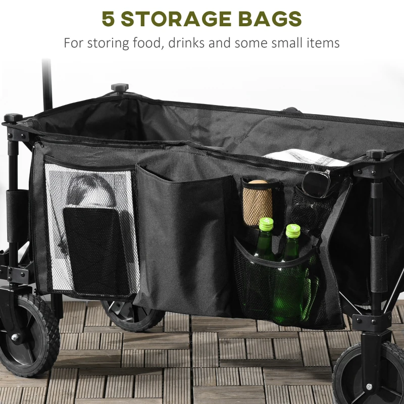Outsunny Folding Garden Wagon, Collapsible Wagon, Cart with Wheels, Steel Frame and Oxford Fabric, Black