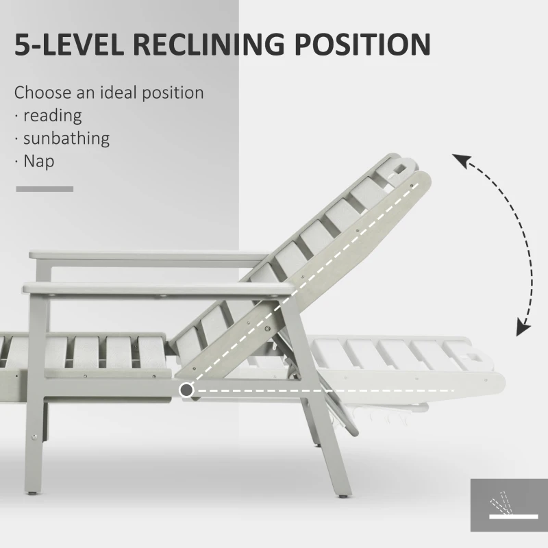 Outsunny Outdoor Chaise Lounge Chair, Heavy-Duty Plastic HDPE Pool Furniture with 5 Positions Reclining Backrest & Aluminum Frame for Beach, Tanning, Poolside, Patio, Light Gray