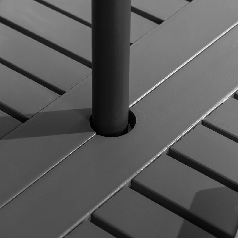 Outsunny 6 Piece Patio Dining Set, Outdoor Poplar Wood Furniture Set, Umbrella Hole Table and Chairs with Bench for Porch, Backyard, Balcony, Outside Garden, Dark Gray