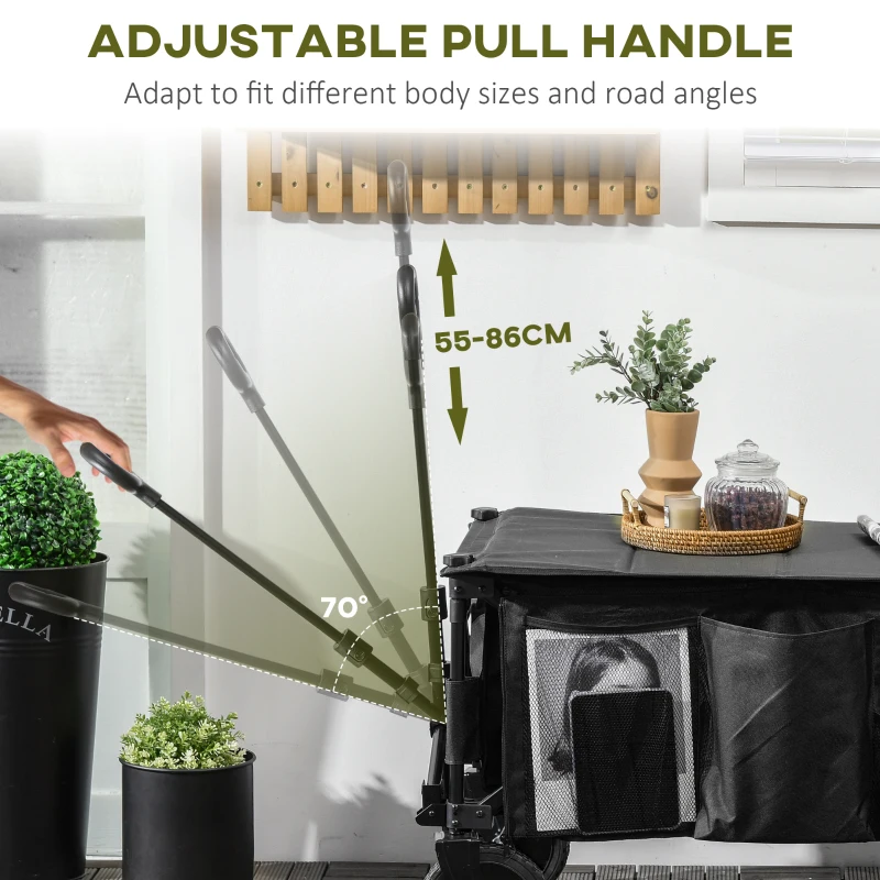 Outsunny Folding Garden Wagon, Collapsible Wagon, Cart with Wheels, Steel Frame and Oxford Fabric, Black