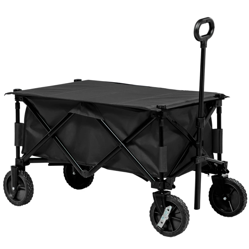 Outsunny Folding Garden Wagon, Collapsible Wagon, Cart with Wheels, Steel Frame and Oxford Fabric, Black