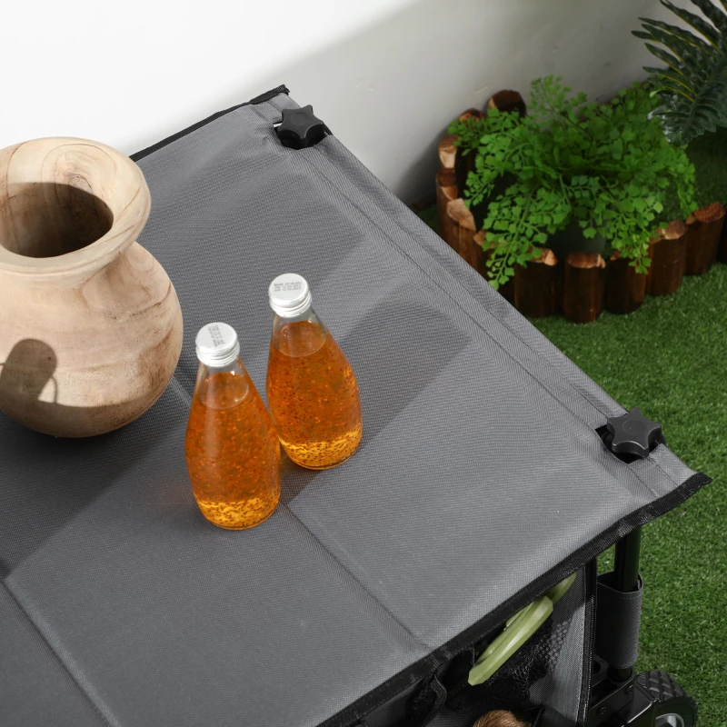 Outsunny Folding Garden Wagon, Collapsible Wagon, Cart with Wheels, Steel Frame and Oxford Fabric, Dark Grey