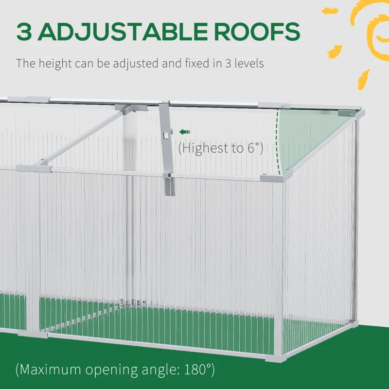 Outsunny Aluminium Cold Frame Greenhouse Garden Portable Raised Planter with Openable Top, 71" x 21" x 20"