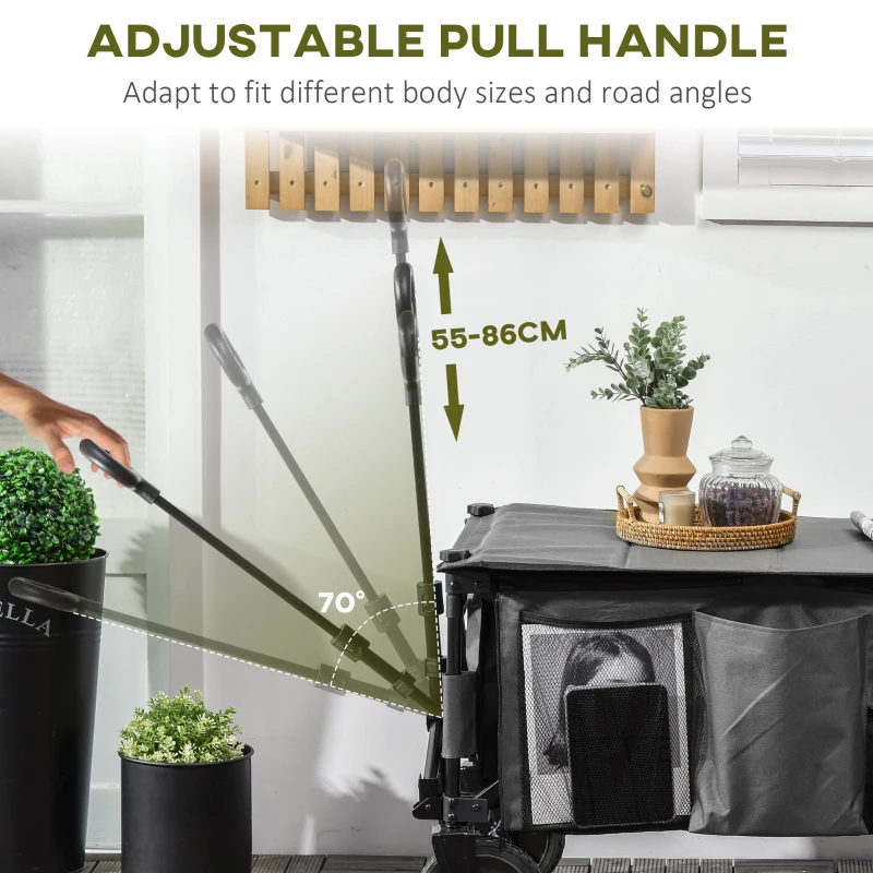 Outsunny Folding Garden Wagon, Collapsible Wagon, Cart with Wheels, Steel Frame and Oxford Fabric, Dark Grey