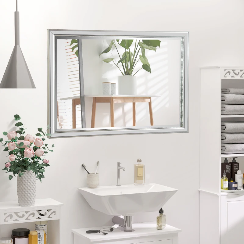 HOMCOM 39" x 27" Modern Wall Mirror, Mirror for Wall in Living Room, Bedroom, Champagne Silver