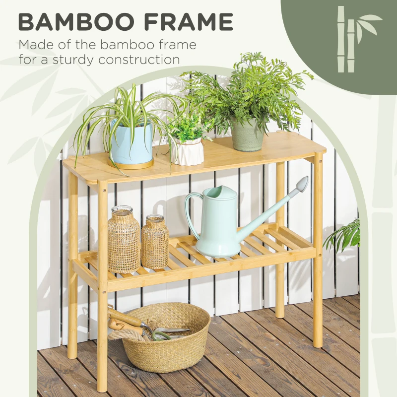 HOMCOM Bamboo Shelf, 2-Tier Storage Shelf, Plant Flower Stand for the Bathroom, Kitchen and Living Room Storage, Natural