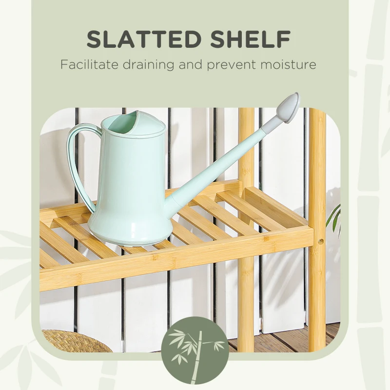 HOMCOM Bamboo Shelf, 2-Tier Storage Shelf, Plant Flower Stand for the Bathroom, Kitchen and Living Room Storage, Natural