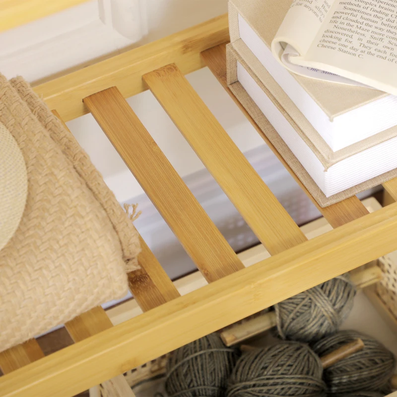 HOMCOM Bamboo Shelf, 2-Tier Storage Shelf, Plant Flower Stand for the Bathroom, Kitchen and Living Room Storage, Natural