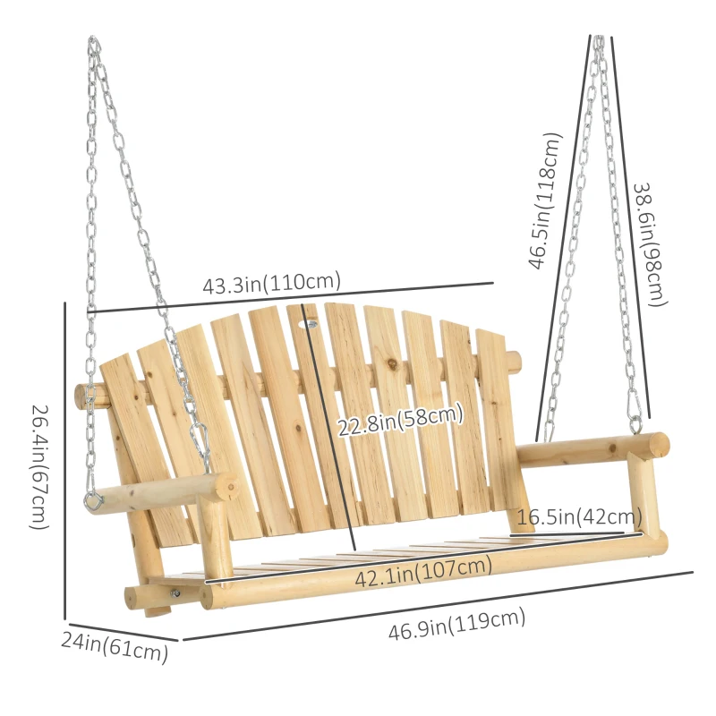 Outsunny 2-Seater Porch Swing, Hanging Outdoor Swing Bench with Metal Chains for Deck, Patio, Garden, Backyard