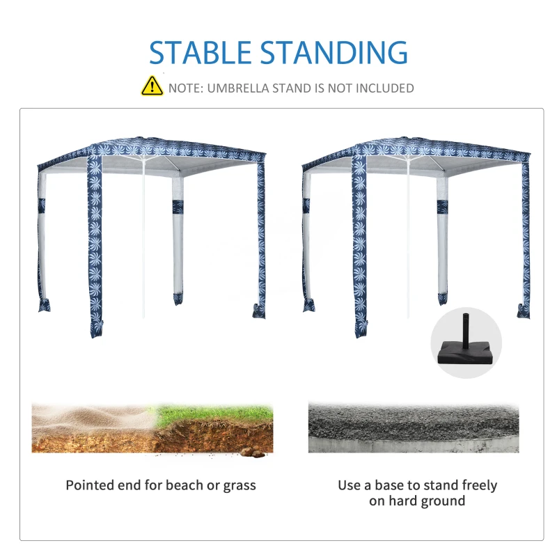 Outsunny Quick Beach Cabana Canopy Umbrella, 8' Easy-Assembly Sun-Shade Shelter with Sandbags and Carry Bag, Cool UV50+ Fits Kids & Family, Blue Coconut Palm