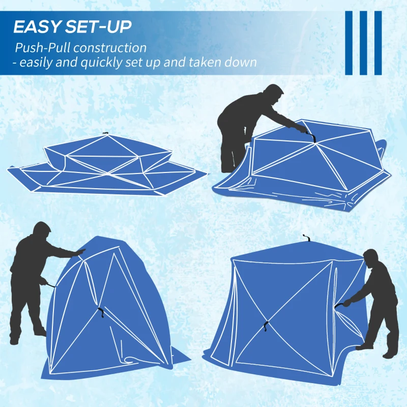 Outsunny 4 Person Insulated Ice Fishing Shelter, 360-Degree View, Pop-Up Portable Ice Fishing Tent with Carry Bag, Two Doors and Anchors for Low-Temp -22℉, Dark Blue