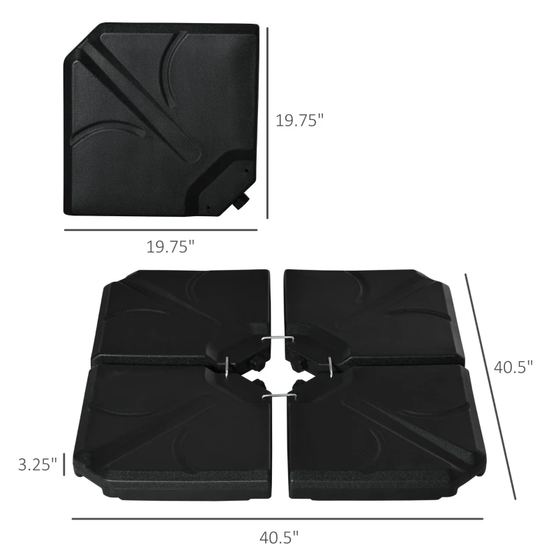 Outsunny 4 Piece Umbrella Base Stand Cantilever Offset Patio Umbrella Weight Plates w/ U Locking, 123 lb Capacity Water or 158 lb Capacity Sand, Black