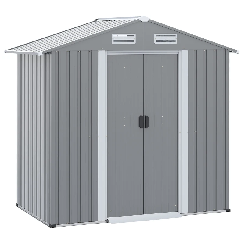 Outsunny 6.4' x 3.6' x 6' Garden Storage Shed Outdoor Patio Yard Metal Tool Storage House w Double Doors Gray