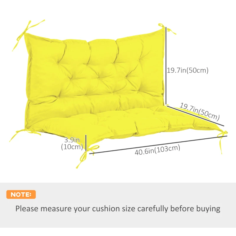 Outsunny Proch Swing Cushion, 40.5" x 40" x 4" Outdoor Bench Cushion with Backrest, 4" Thick Filling and String Ties, 2 Seater, Yellow