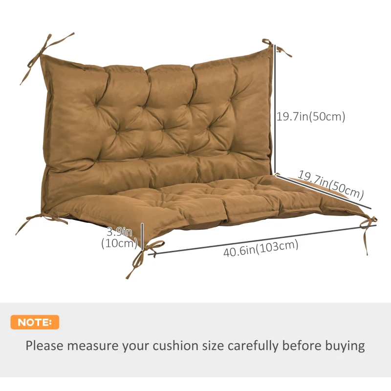 Outsunny Proch Swing Cushion, 40.5" x 40" x 4" Outdoor Bench Cushion with Backrest, 4" Thick Filling and String Ties, 2 Seater, Brown