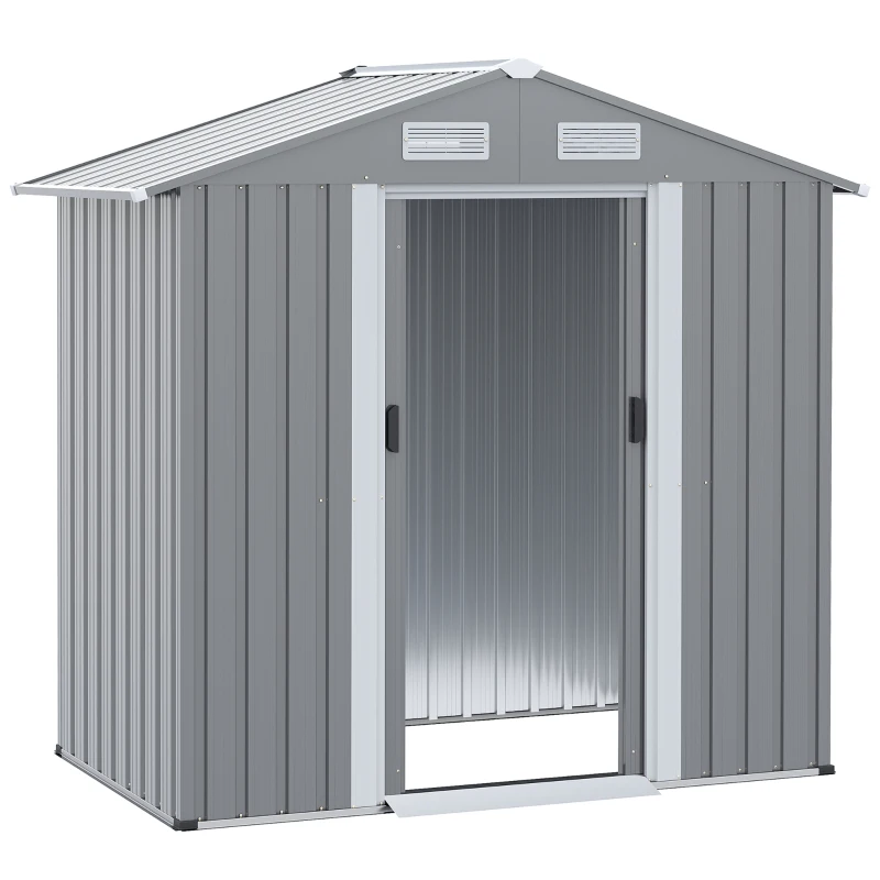Outsunny 6.4' x 3.6' x 6' Garden Storage Shed Outdoor Patio Yard Metal Tool Storage House w Double Doors Gray