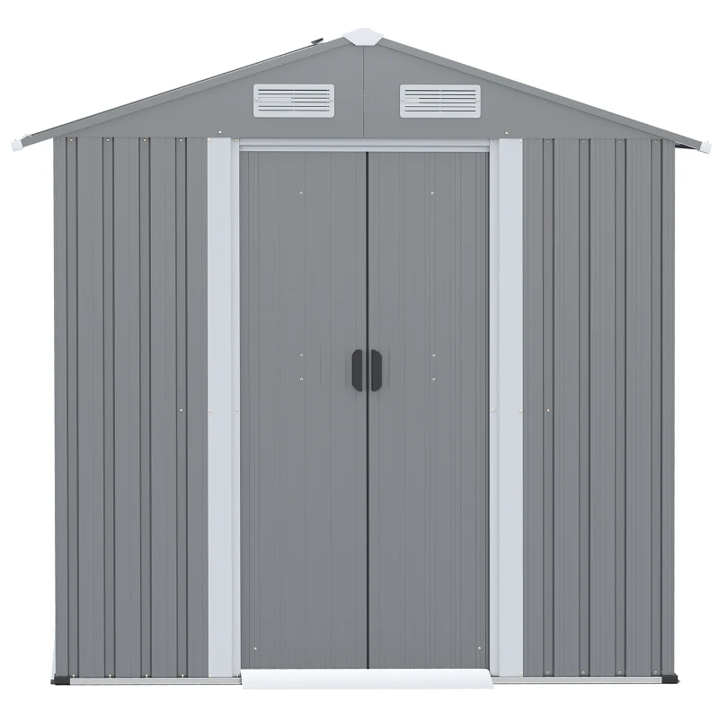 Outsunny 6.4' x 3.6' x 6' Garden Storage Shed Outdoor Patio Yard Metal Tool Storage House w Double Doors Gray