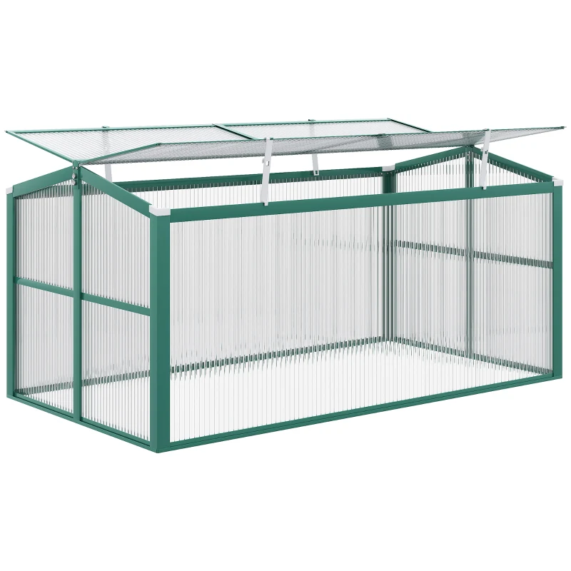 Outsunny Aluminium Cold Frame Greenhouse Garden Portable Raised Planter with Openable Top, 51" x 28" x 24"