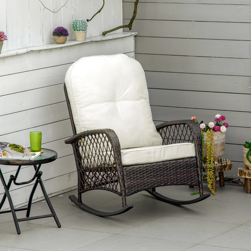 Outsunny Rattan Rocking Chair Outdoor Wicker Glider PE Rattan, Patio Recliner Rocker Chair