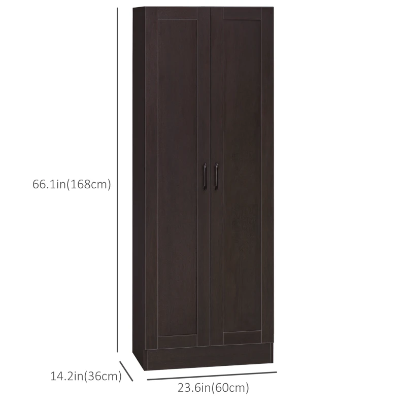HOMCOM 66" Kitchen Pantry Cabinet, Freestanding Storage Cabinet with 2 Soft Close Doors and 4 Shelves, Dark Walnut