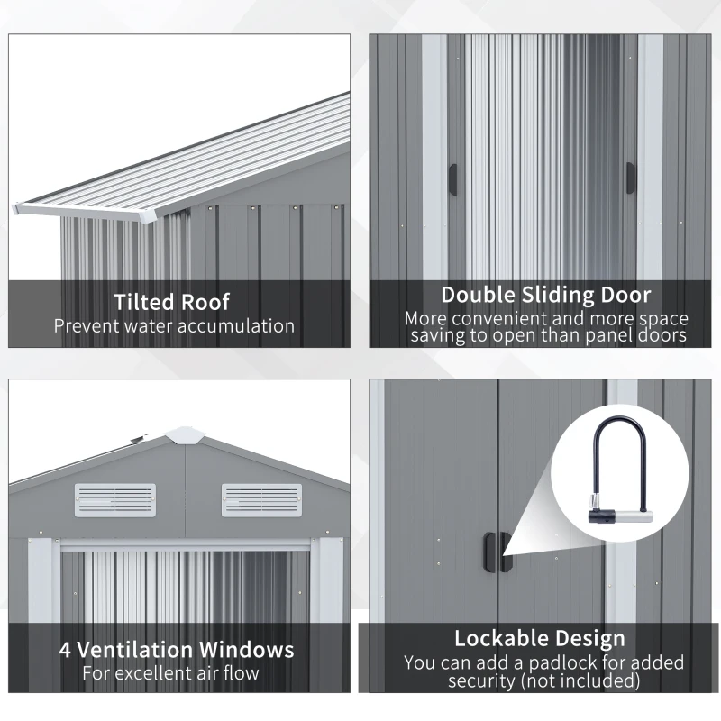 Outsunny 6.4' x 3.6' x 6' Garden Storage Shed Outdoor Patio Yard Metal Tool Storage House w Double Doors Gray