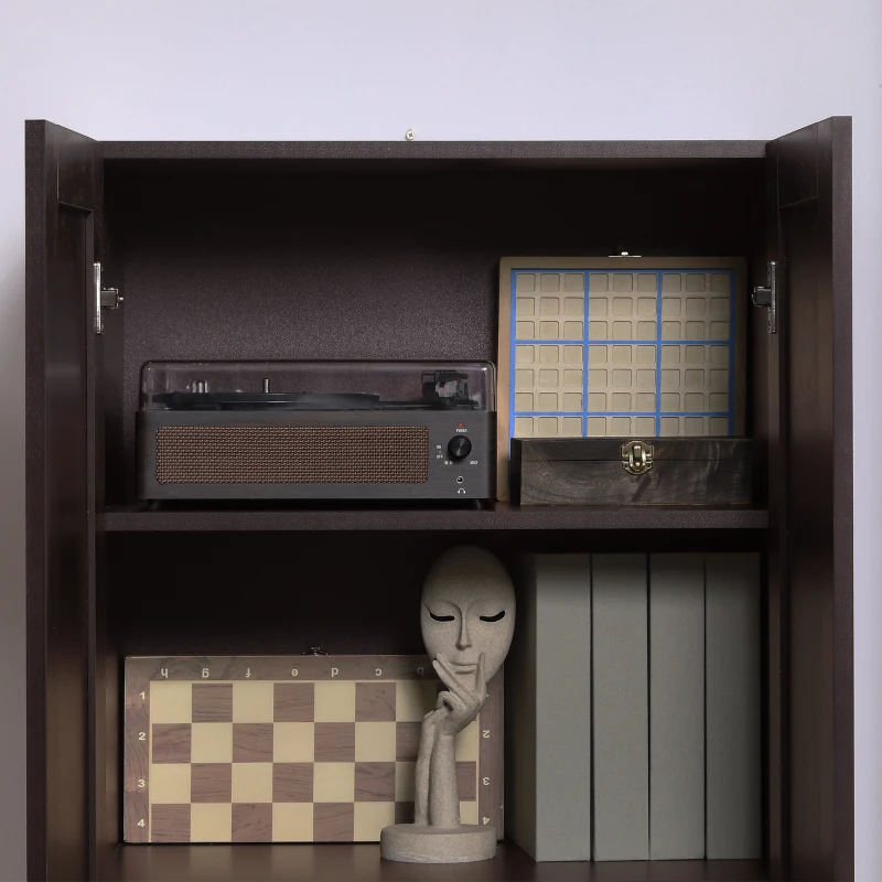 HOMCOM 66" Kitchen Pantry Cabinet, Freestanding Storage Cabinet with 2 Soft Close Doors and 4 Shelves, Dark Walnut