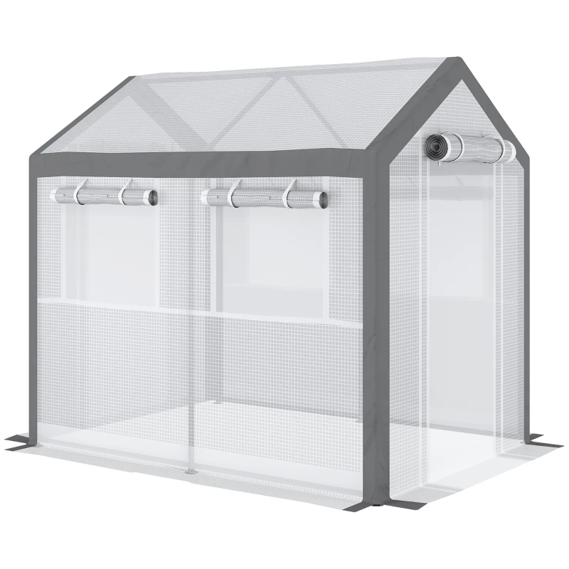 Outsunny 8' L x 6' W x 7' H Outdoor Walk-In Tunnel Greenhouse with Roll-up Windows, 2 Zippered Doors, & Weather Cover