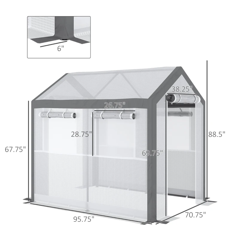 Outsunny 8' L x 6' W x 7' H Outdoor Walk-In Tunnel Greenhouse with Roll-up Windows, 2 Zippered Doors, & Weather Cover