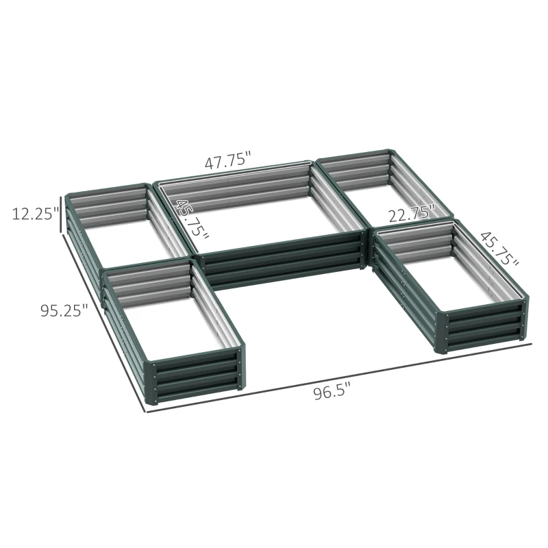 Outsunny Steel Raised Garden Bed, Set of 5 Large Box Planters for Outdoor Plants Vegetables Flowers Herbs, 8x8x1ft, Green