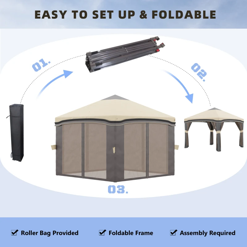 Outsunny 10' x 10' Pop Up Canopy with Netting, Foldable Tents for Parties, Height Adjustable, with Storage Bag for Outdoor, Garden, Patio, Beige