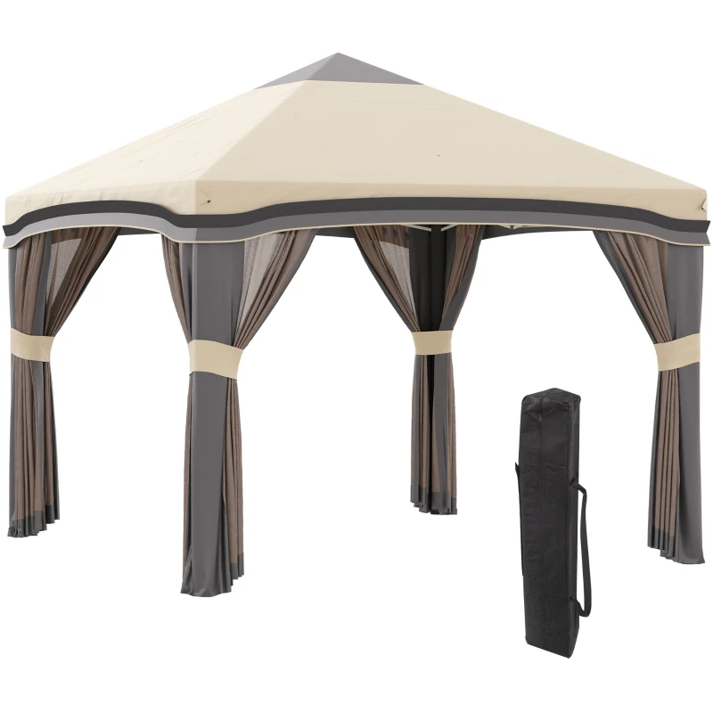 Outsunny 10' x 10' Pop Up Canopy with Netting, Foldable Tents for Parties, Height Adjustable, with Storage Bag for Outdoor, Garden, Patio, Beige