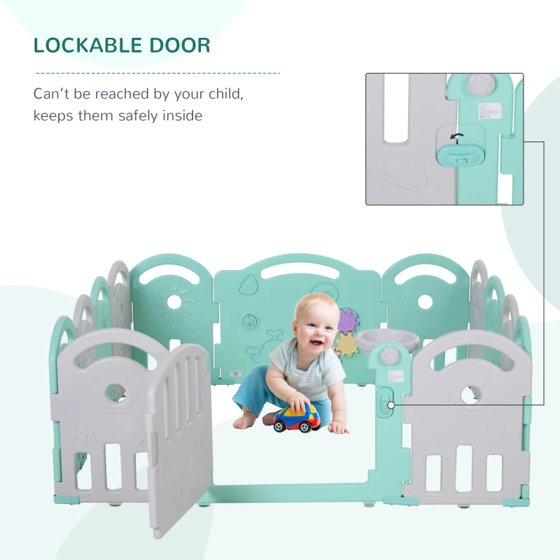 Qaba Baby Enclosure, 14 Panels Baby Playpen Baby Play Yard, Indoor & Outdoor Kids Activity Center, Green