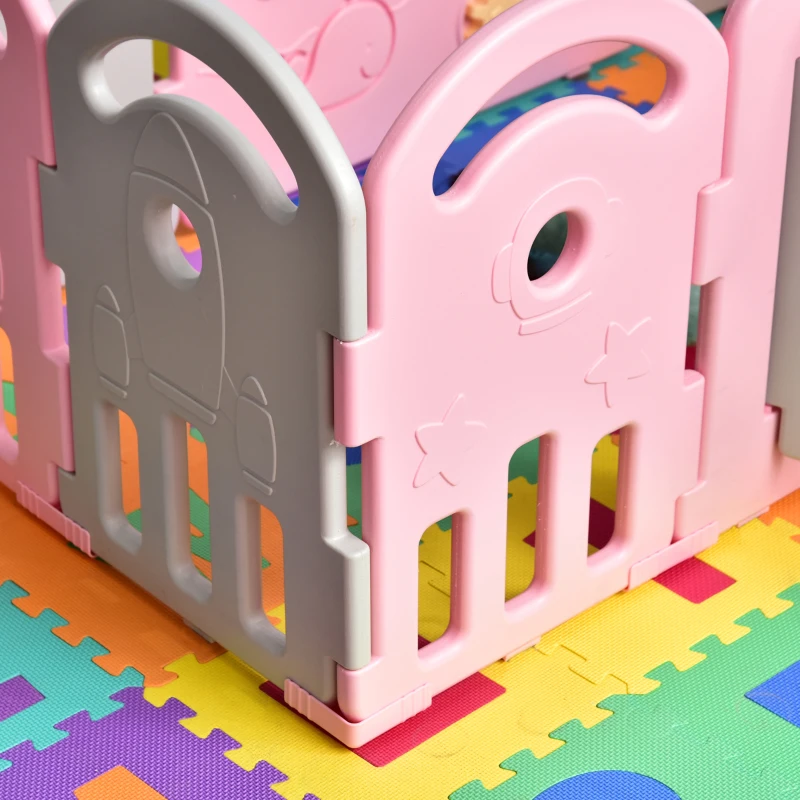 Qaba Baby Enclosure, 14 Panels Baby Playpen Baby Play Yard, Indoor & Outdoor Kids Activity Center, Pink