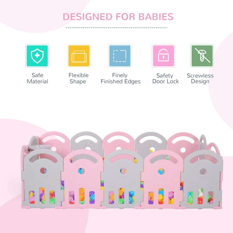 Qaba Baby Enclosure, 14 Panels Baby Playpen Baby Play Yard, Indoor & Outdoor Kids Activity Center, Pink