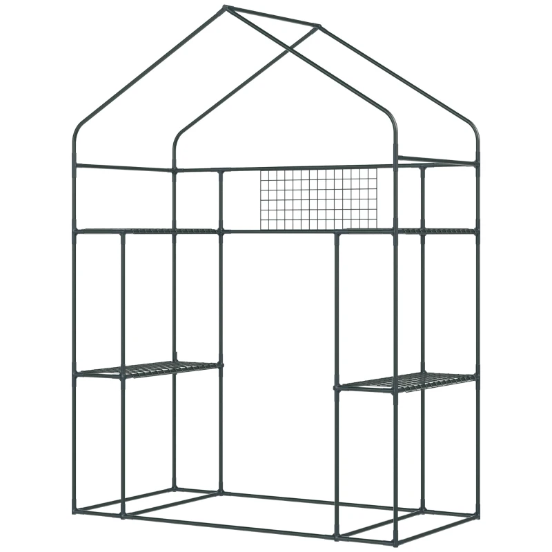 Outsunny Portable Walk-in Mini Greenhouse, 3 Tier 6 Shelf Small Garden House with Mesh Door, Windows, Trellis, Plant Labels for Outdoor Gardening