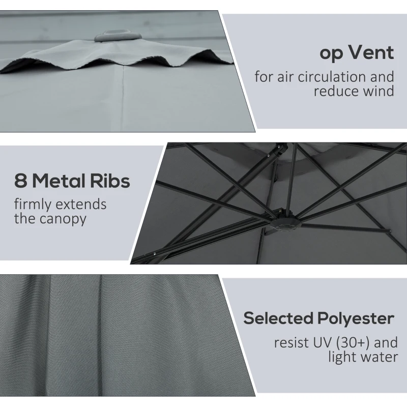 Outsunny 8FT Cantilever Patio Umbrella, Offset Patio Umbrella with Cross Base for Deck, Backyard, Pool and Garden, Hanging Umbrellas, Switch with a Wrench, Dark Gray