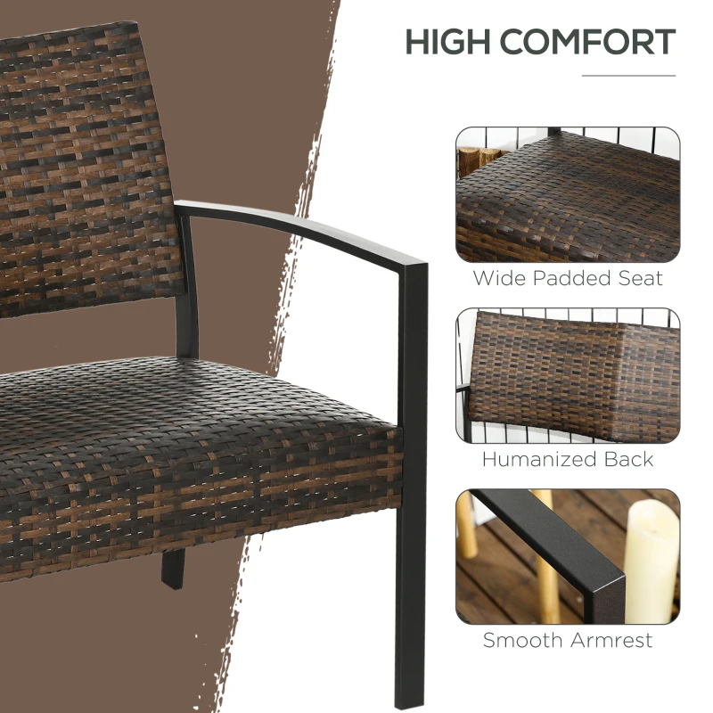 Outsunny Wicker Loveseat, 2-person Patio Furniture Couch, Outdoor Rattan Sofa with Quick Dry Foam and Steel Frame for Balcony, Deck, Garden, and Poolside, Brown