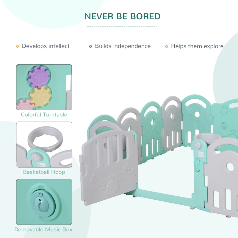Qaba Baby Enclosure, 14 Panels Baby Playpen Baby Play Yard, Indoor & Outdoor Kids Activity Center, Green