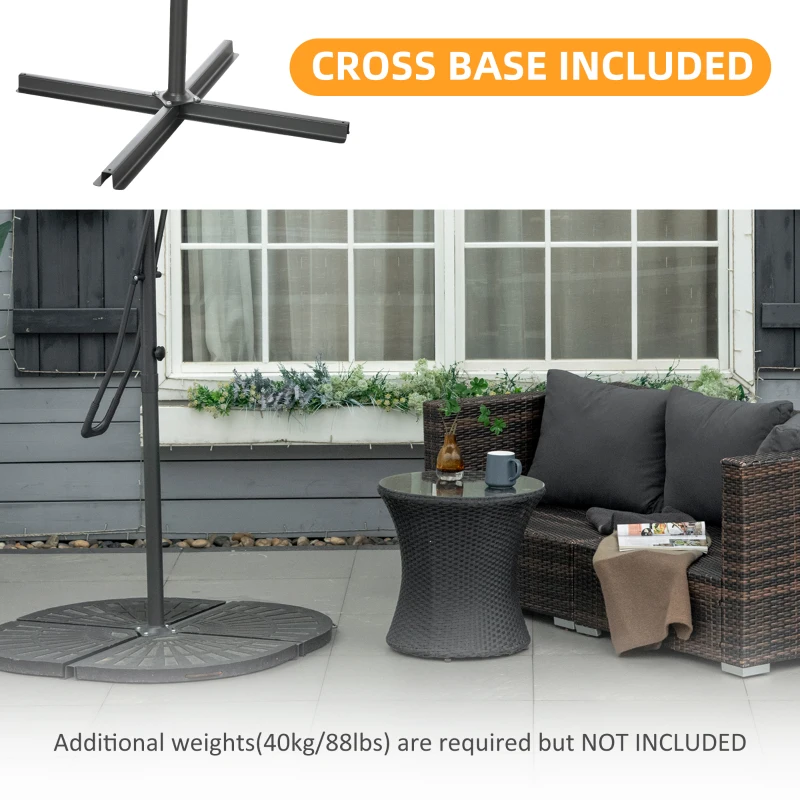 Outsunny 8FT Cantilever Patio Umbrella, Offset Patio Umbrella with Cross Base for Deck, Backyard, Pool and Garden, Hanging Umbrellas, Switch with a Wrench, Dark Gray