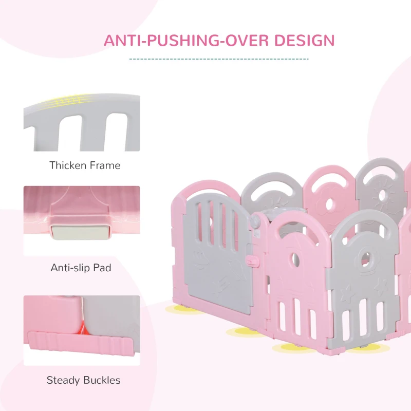 Qaba Baby Enclosure, 14 Panels Baby Playpen Baby Play Yard, Indoor & Outdoor Kids Activity Center, Pink