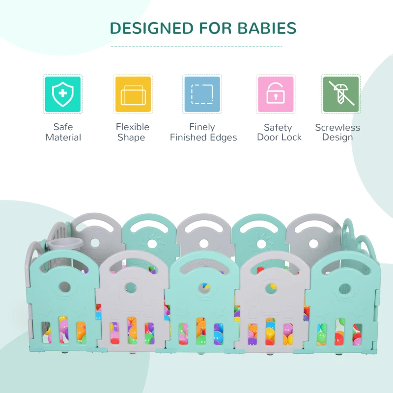 Qaba Baby Enclosure, 14 Panels Baby Playpen Baby Play Yard, Indoor & Outdoor Kids Activity Center, Green